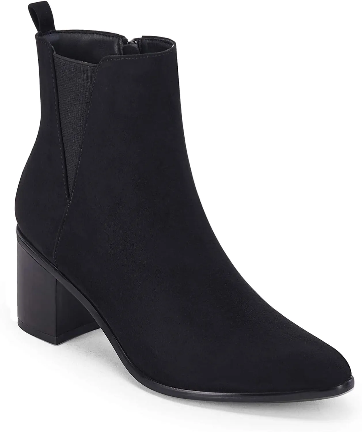 Coutgo Womens Pointed Toe Ankle Boots Chunky Block Stacked Heel Side Zipper Chelsea Fall Booties