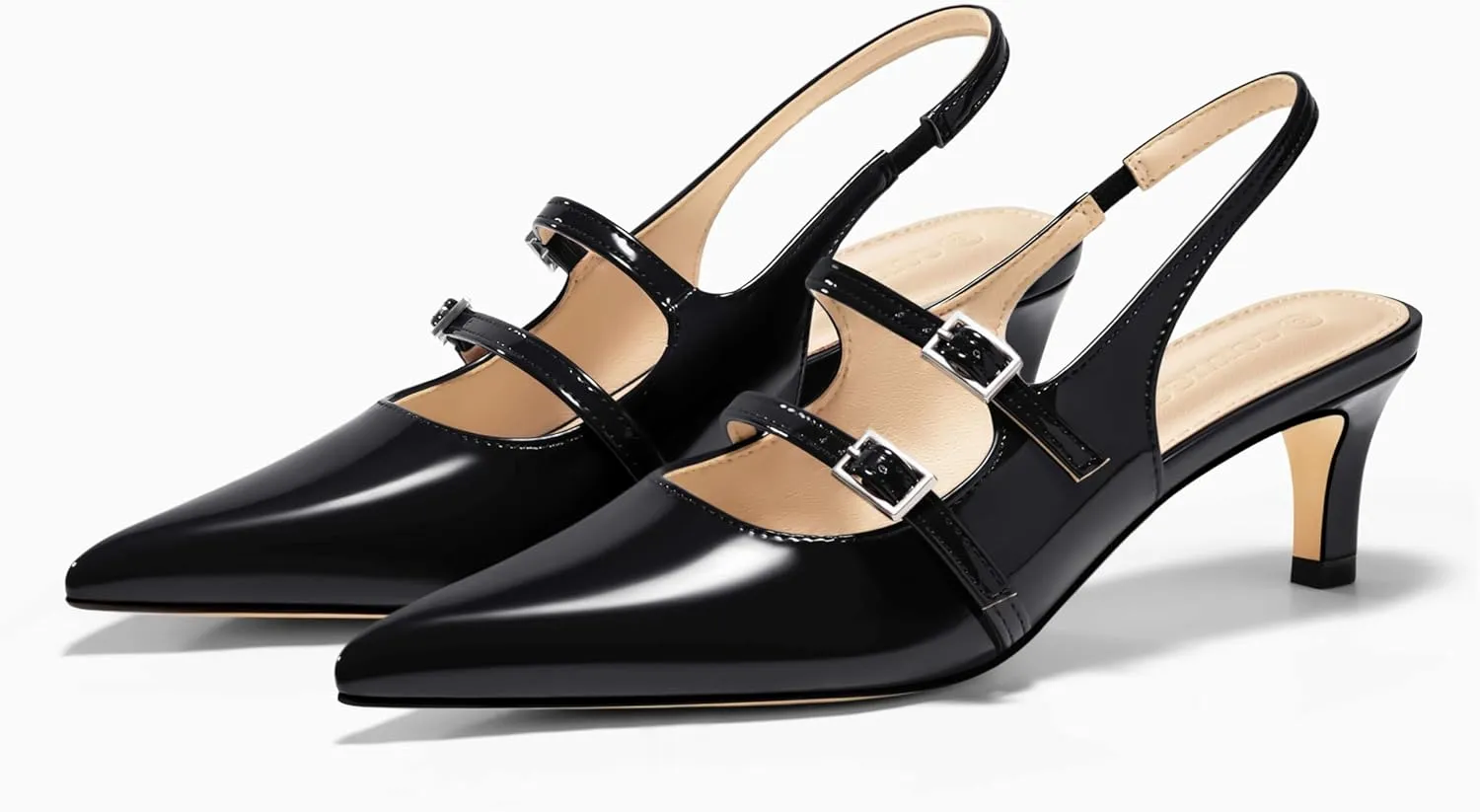 Coutgo Womens Slingback Kitten Heels Mary Jane Pumps Closed Pointed Toe Buckle Strap Wedding Dress Shoes