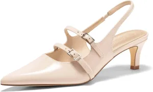 Coutgo Womens Slingback Kitten Heels Mary Jane Pumps Closed Pointed Toe Buckle Strap Wedding Dress Shoes