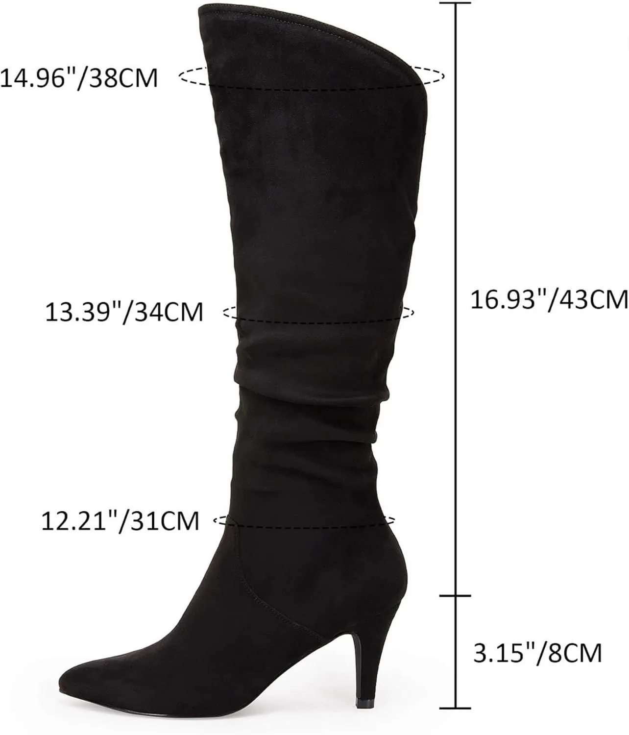 Coutgo Womens Slouchy Knee High Boots Wide Calf Kitten Heel Pointed Toe Pull On Long Boots Winter Shoes