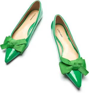 C.Paravano Pointy Bow Flats Women's Flats Comfortable Stylish Slip-On Shoes for Casual and Office（Green,Size 9.5