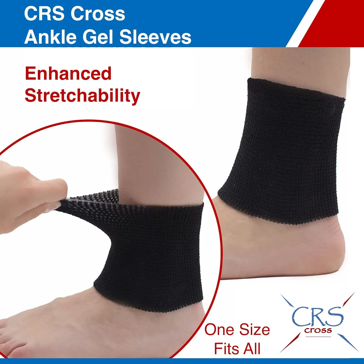 CRS Cross Ankle Gel Sleeves. One Pair of Premium Padded Skate Socks to Cushion and Protect Ankle, Foot and Leg for Figure Skating, Ice Hockey, Roller, Inline Skates. Riding or Ski Boots.
