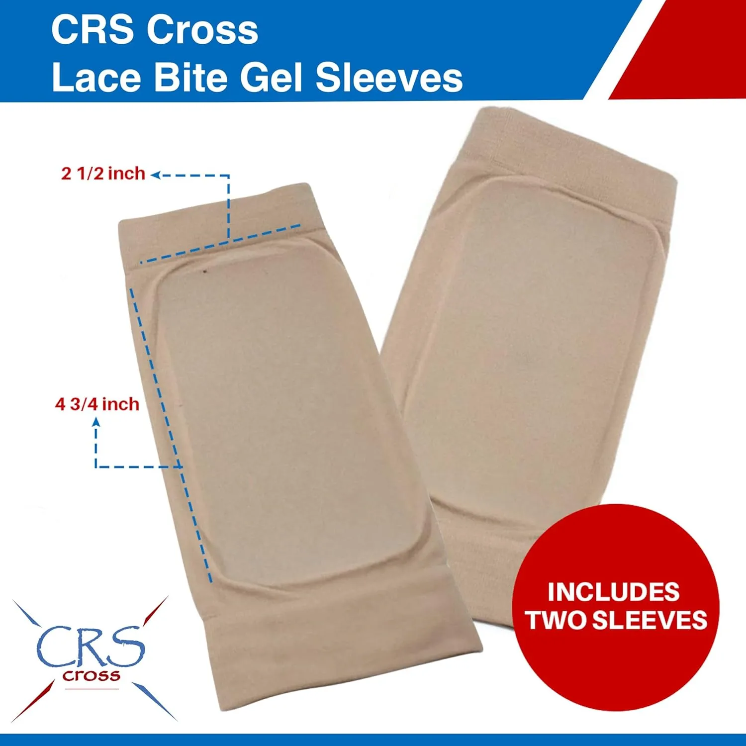 CRS Cross Lace Bite Pad Gel Sleeves. One Pair of Premium Padded Skate Socks to Cushion and Protection the Skate Bite Area for Ice Skating, Hockey, Roller, Skiing, or Boots. (One size fits most)