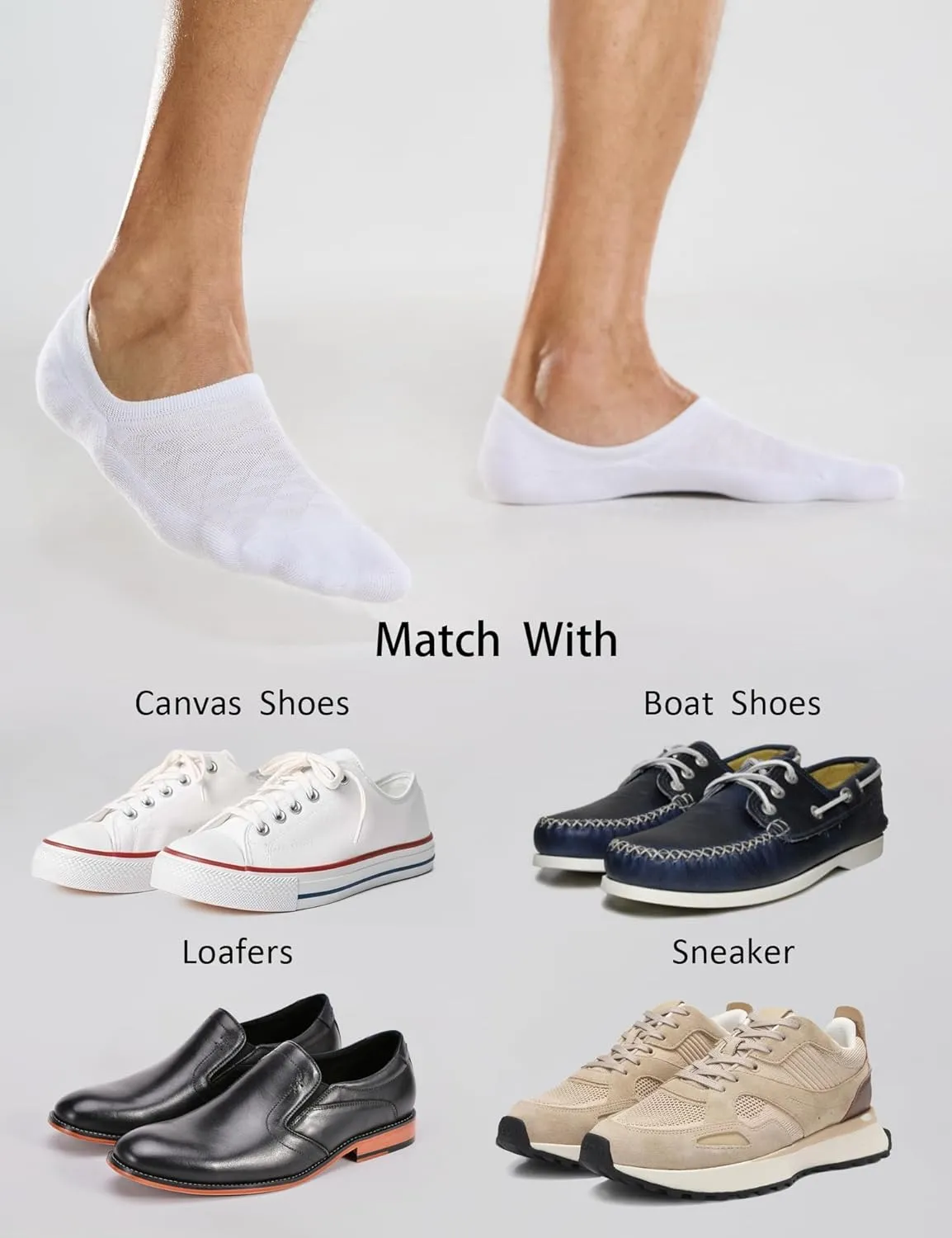CS CELERSPORT 6/8 Pairs Mens No Show Socks with Cushion Low Cut Invisible Non Slip Socks