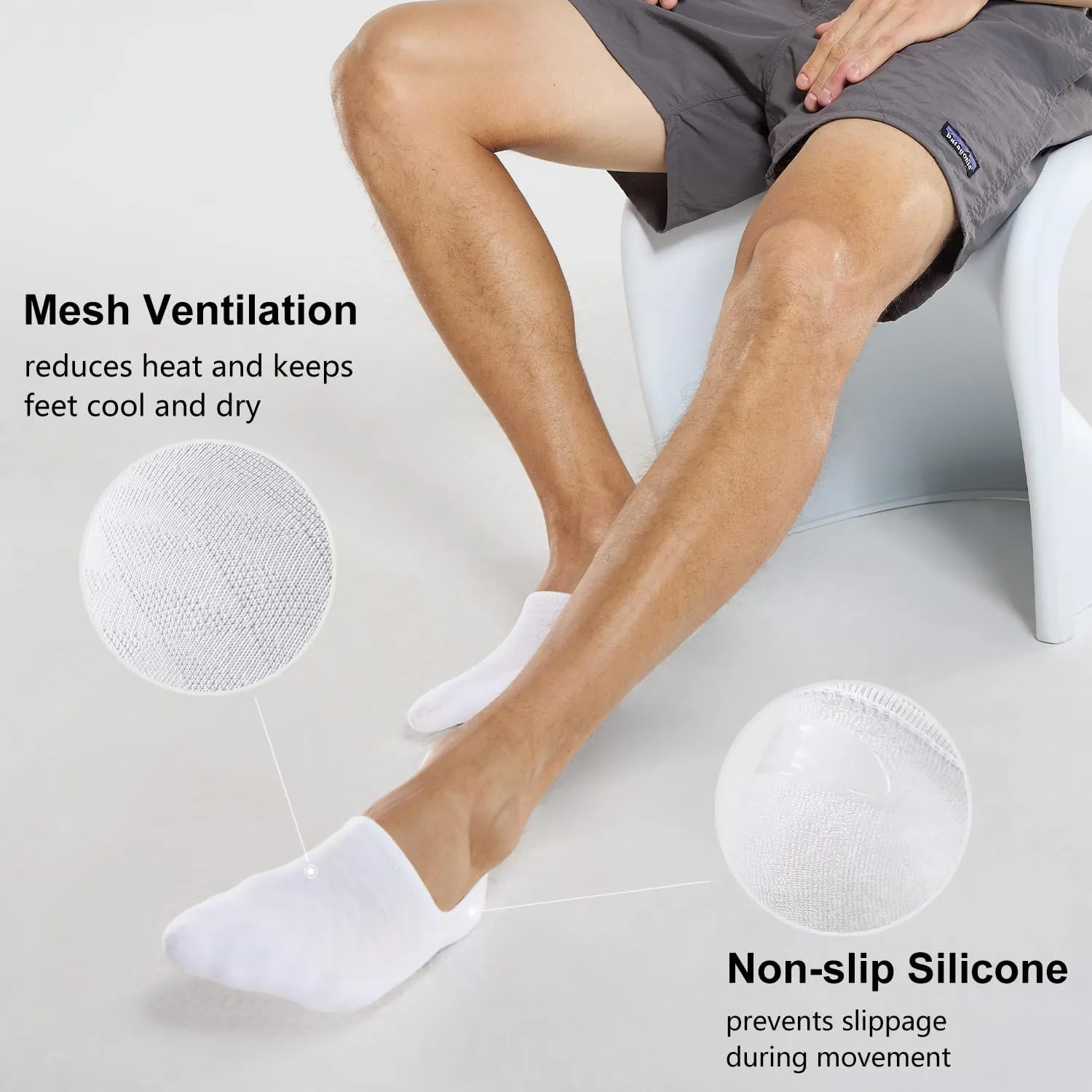 CS CELERSPORT 6/8 Pairs Mens No Show Socks with Cushion Low Cut Invisible Non Slip Socks
