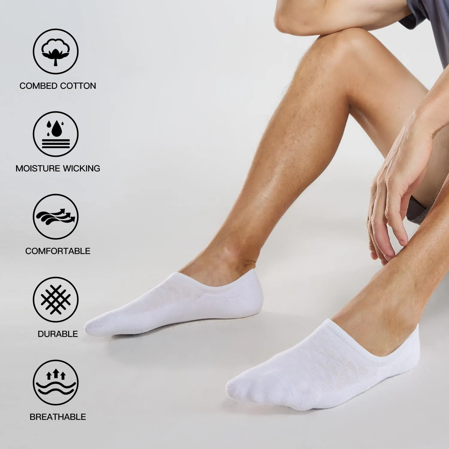 CS CELERSPORT 6/8 Pairs Mens No Show Socks with Cushion Low Cut Invisible Non Slip Socks