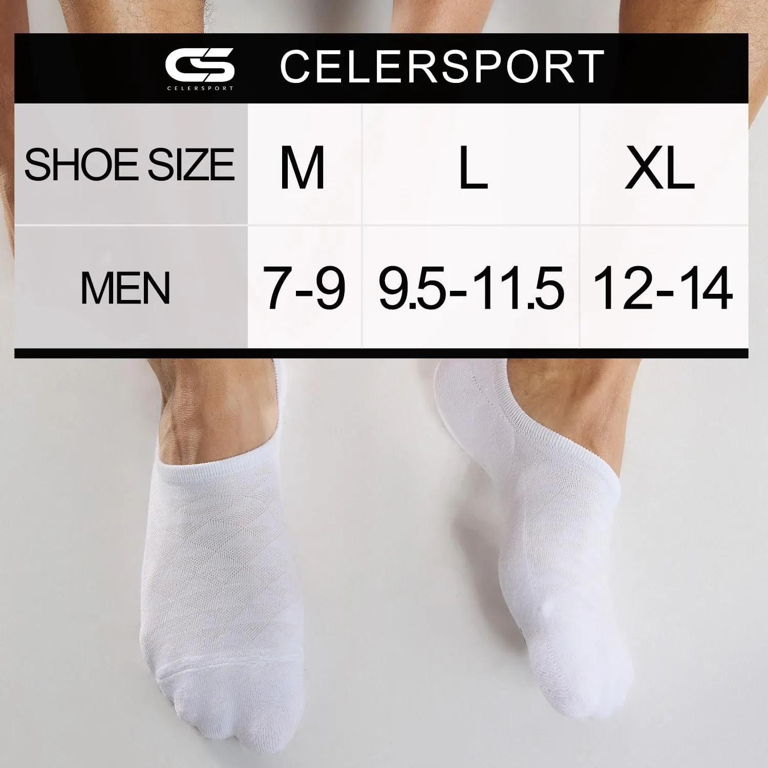 CS CELERSPORT 6/8 Pairs Mens No Show Socks with Cushion Low Cut Invisible Non Slip Socks