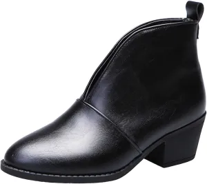 Ctreela Womens Dressy Cutout Slip On Ankle Boots Fashion 2023 Leopard/Snakeskin/Solid Low Stacked Heel Western Booties Shoes
