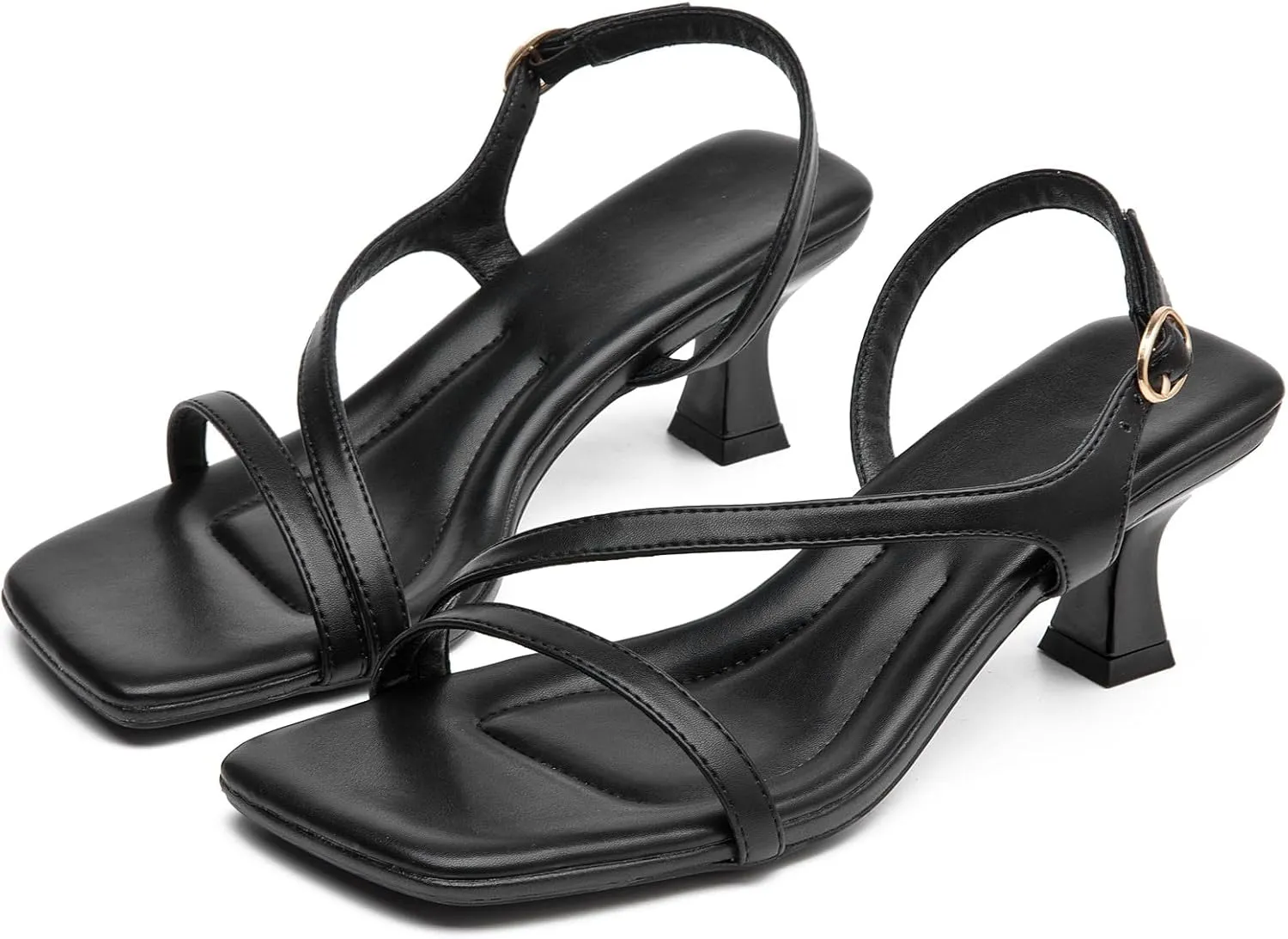DADAWEN Women's Dressy Strappy Low Kitten Heel Square Open Toe Sandals Buckle Strap Summer Dress Shoes Pumps for Party Wedding Dance Evening