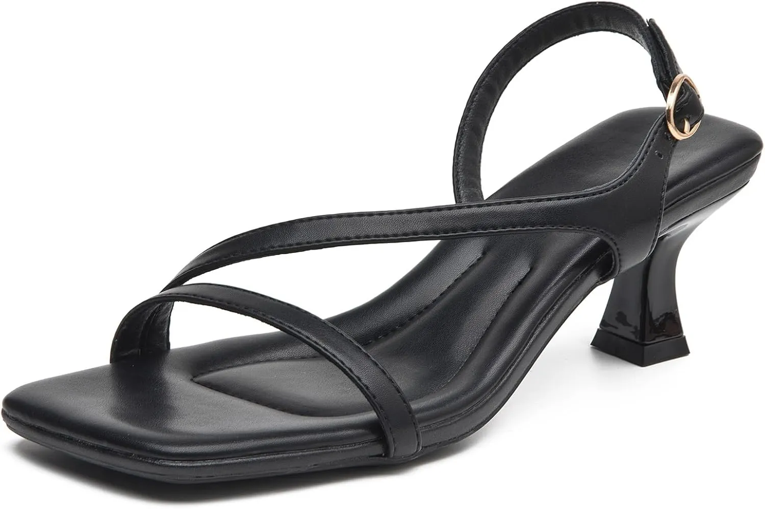 DADAWEN Women's Dressy Strappy Low Kitten Heel Square Open Toe Sandals Buckle Strap Summer Dress Shoes Pumps for Party Wedding Dance Evening