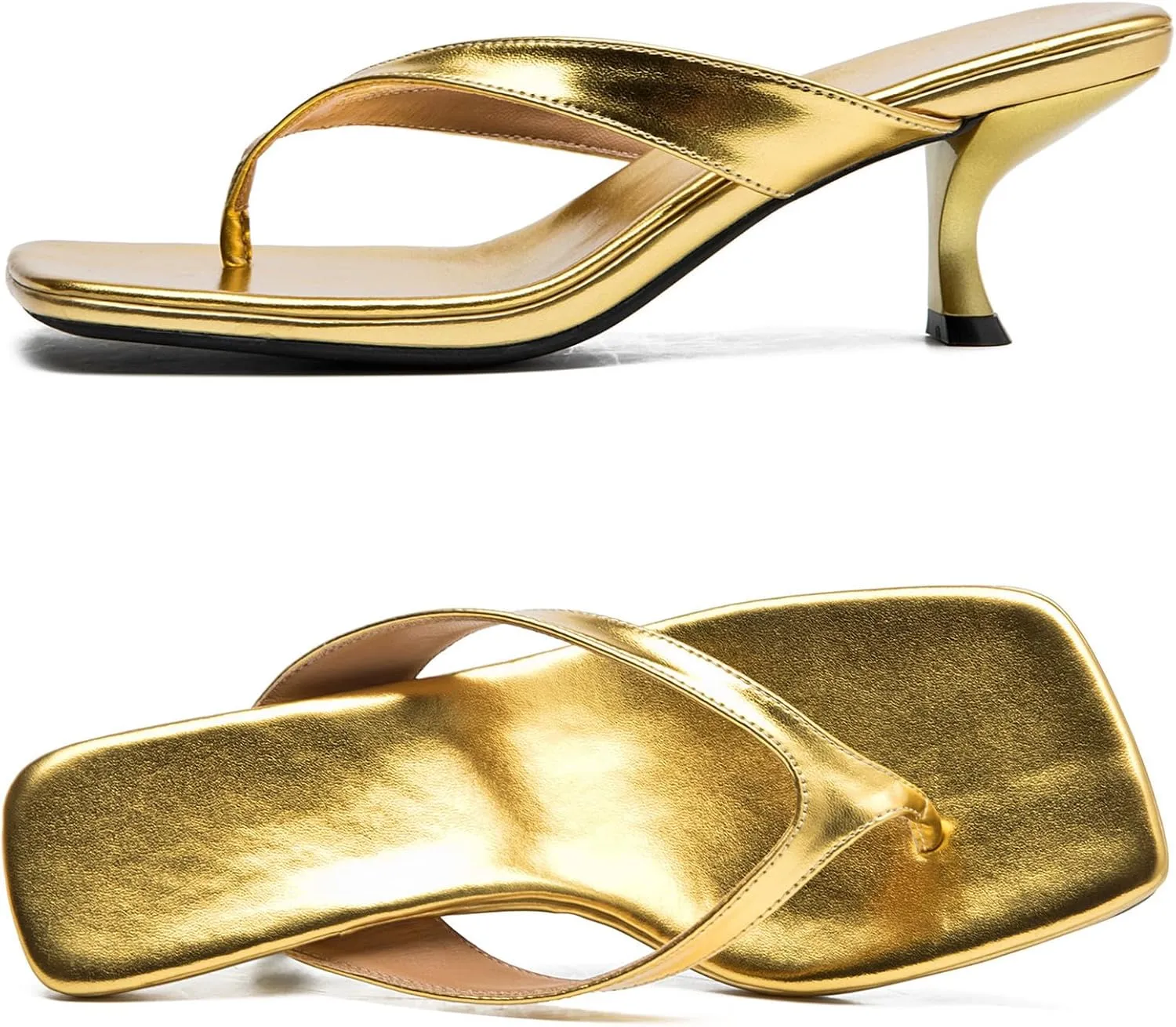 DADAWEN Women's Kitten Heels Thong Sandals Square Open Toe Flip Flop Heels Slip On Fashion Summer Dressy Party Wedding Pumps Heeled Sandals