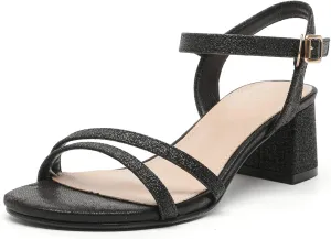 DADAWEN Women's Open Toe Ankle Strap Low Block Chunky Heels Sandals Party Wedding Dress Pumps Shoes