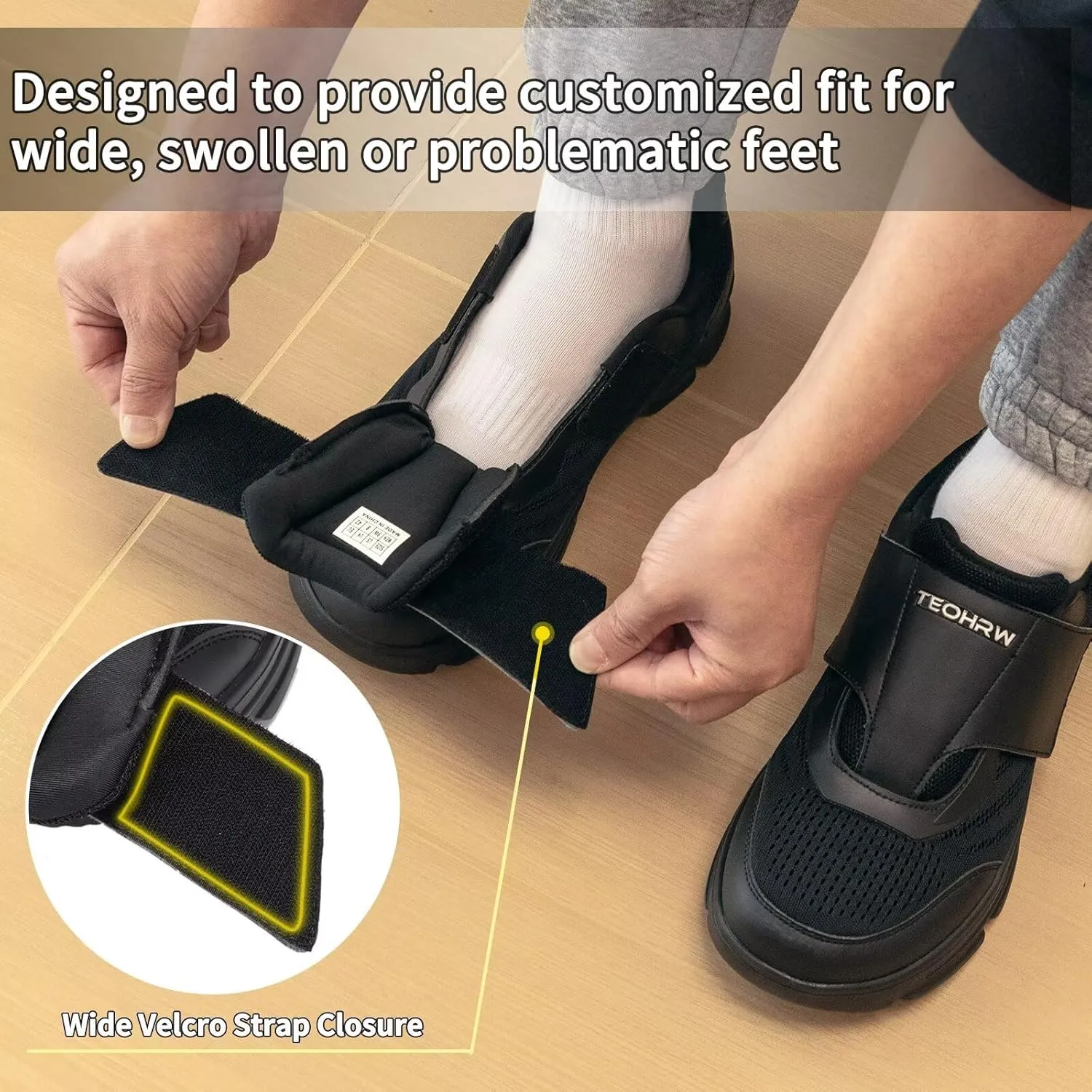 Diabetic Shoes for Men Extra Wide Walking Shoes Swollen Feet Shoes for Neuropathy Adjustable Closure with Arch Support