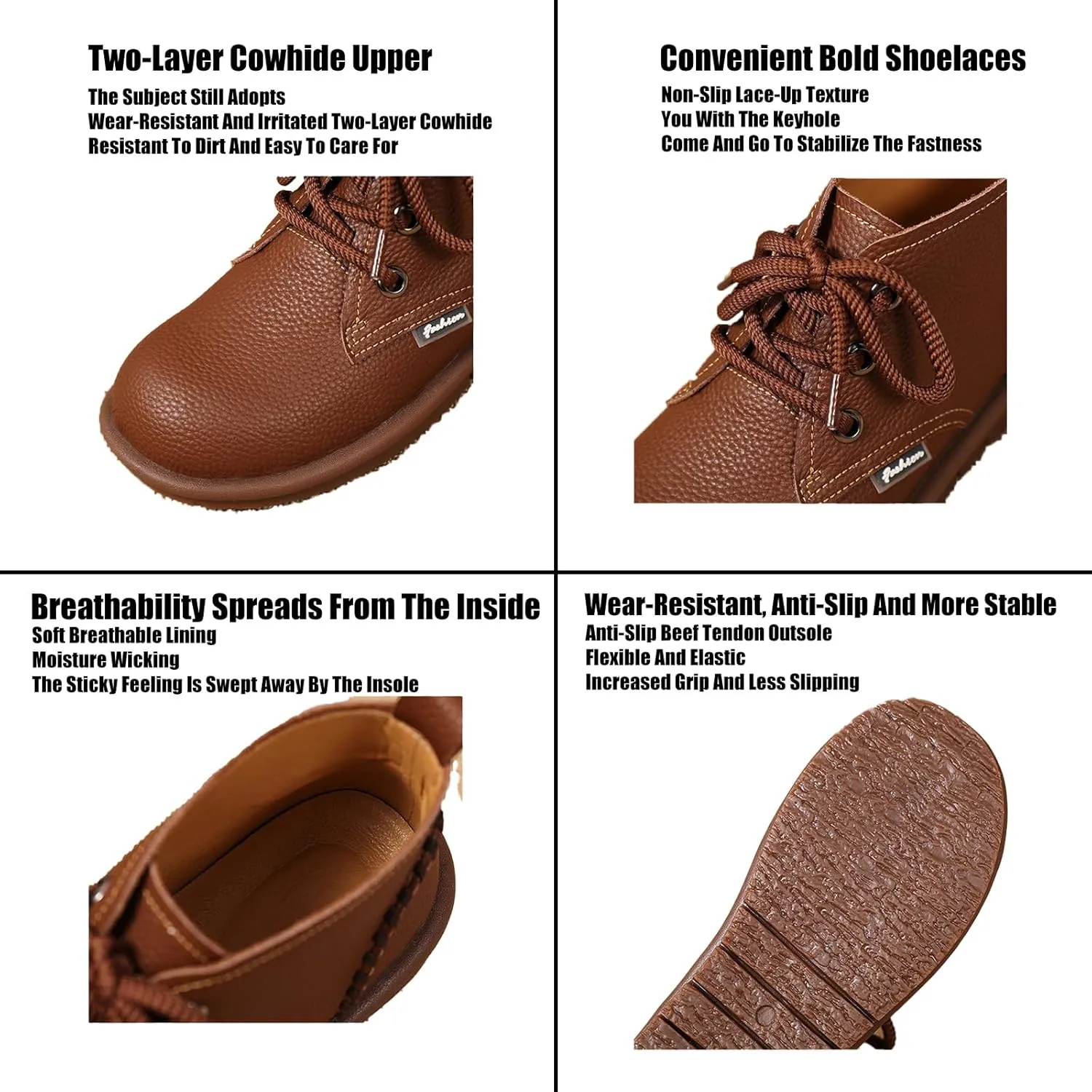 DirraBra Women's Hand Leather Lace Up Flat Chukka Boots Fashion Retro Warm Non-Slip Low Heel Walk Shoes Autumn Winter Outdoor Leisure Round Toe Softsole Ankle Booties