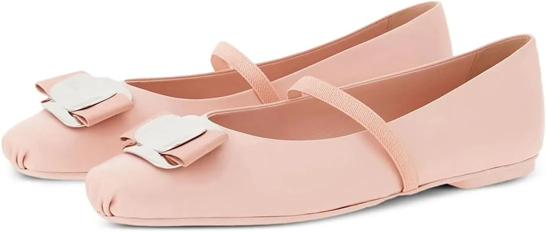 Divanne Ballet Flats for Women, Bowtie Mary Jane Flats Square Toe Ballerina Shoes with Strap