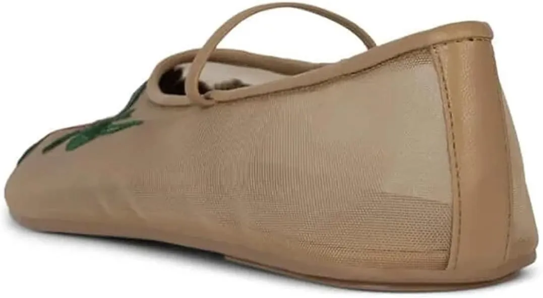 Divanne Mesh Ballet Flats for Women, Floral-Embroidered Tulle Mary Jane Flats Casual Comfortable Ballerina Shoes with Strap