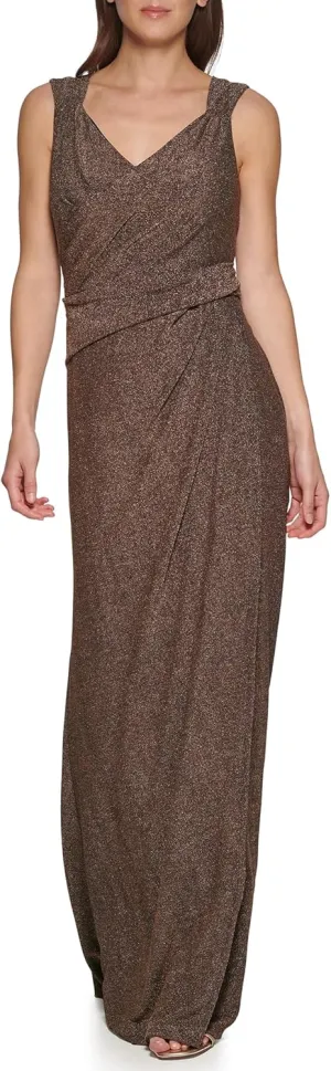 DKNY womens All Over Metallic Knit Sleeveless Dress
