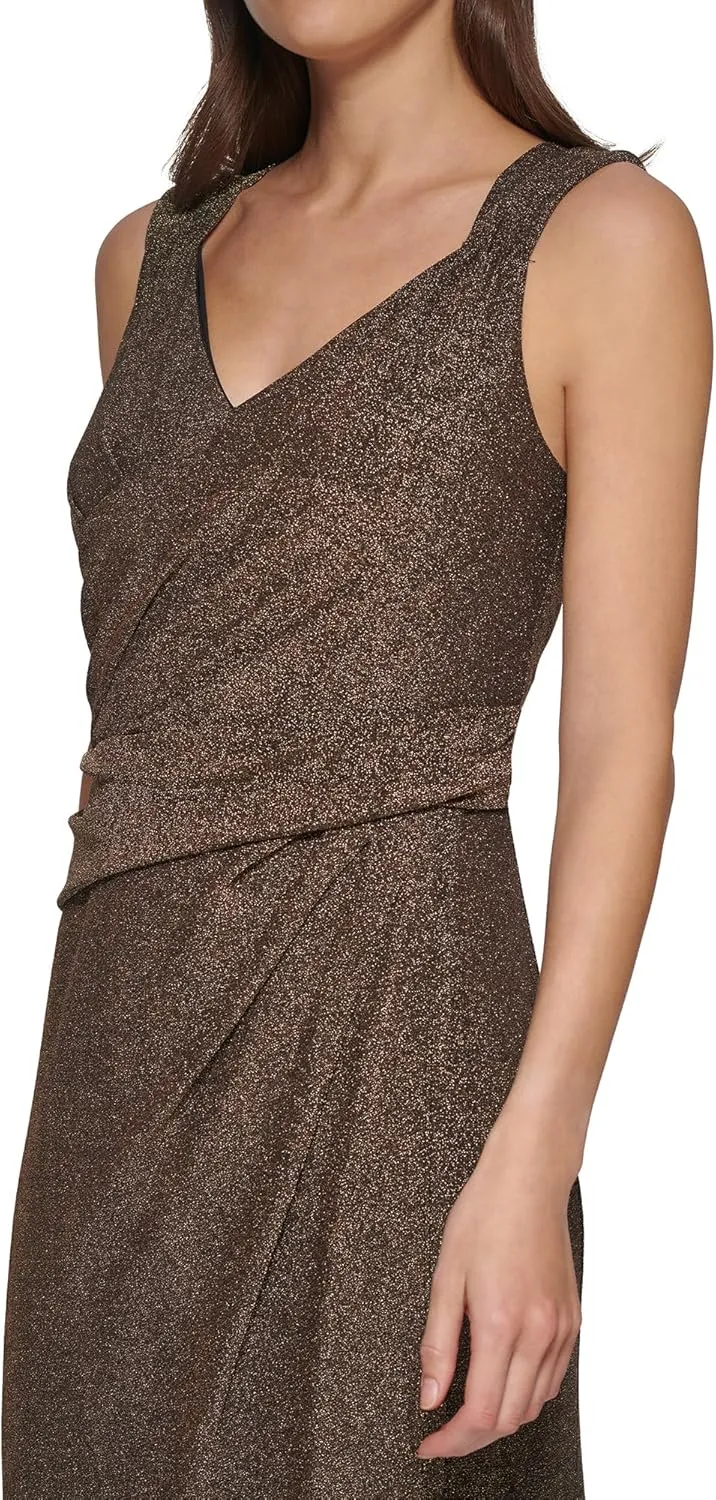 DKNY womens All Over Metallic Knit Sleeveless Dress
