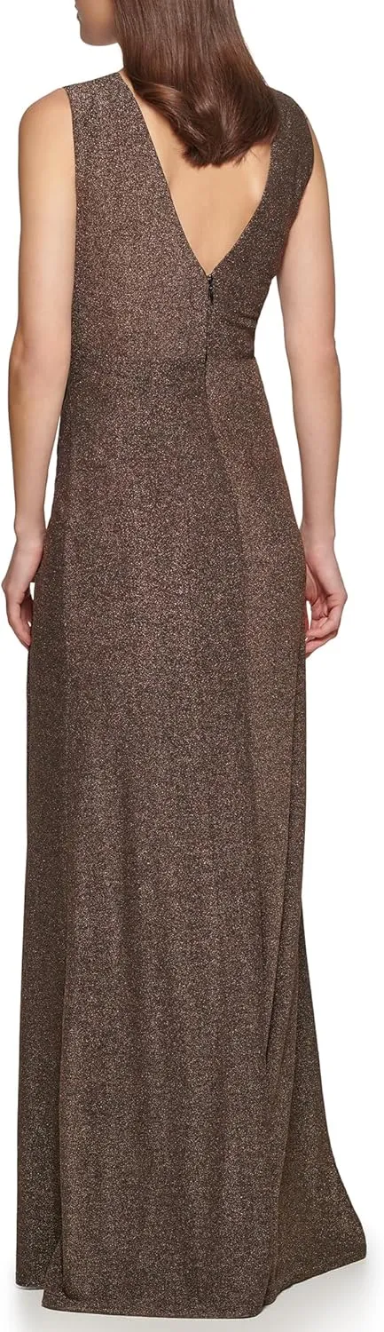 DKNY womens All Over Metallic Knit Sleeveless Dress