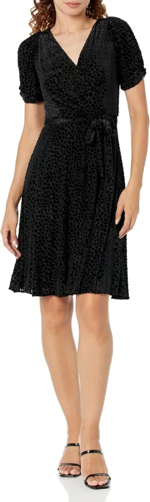 DKNY womens Knot Sleeve Fit and Flare Dress