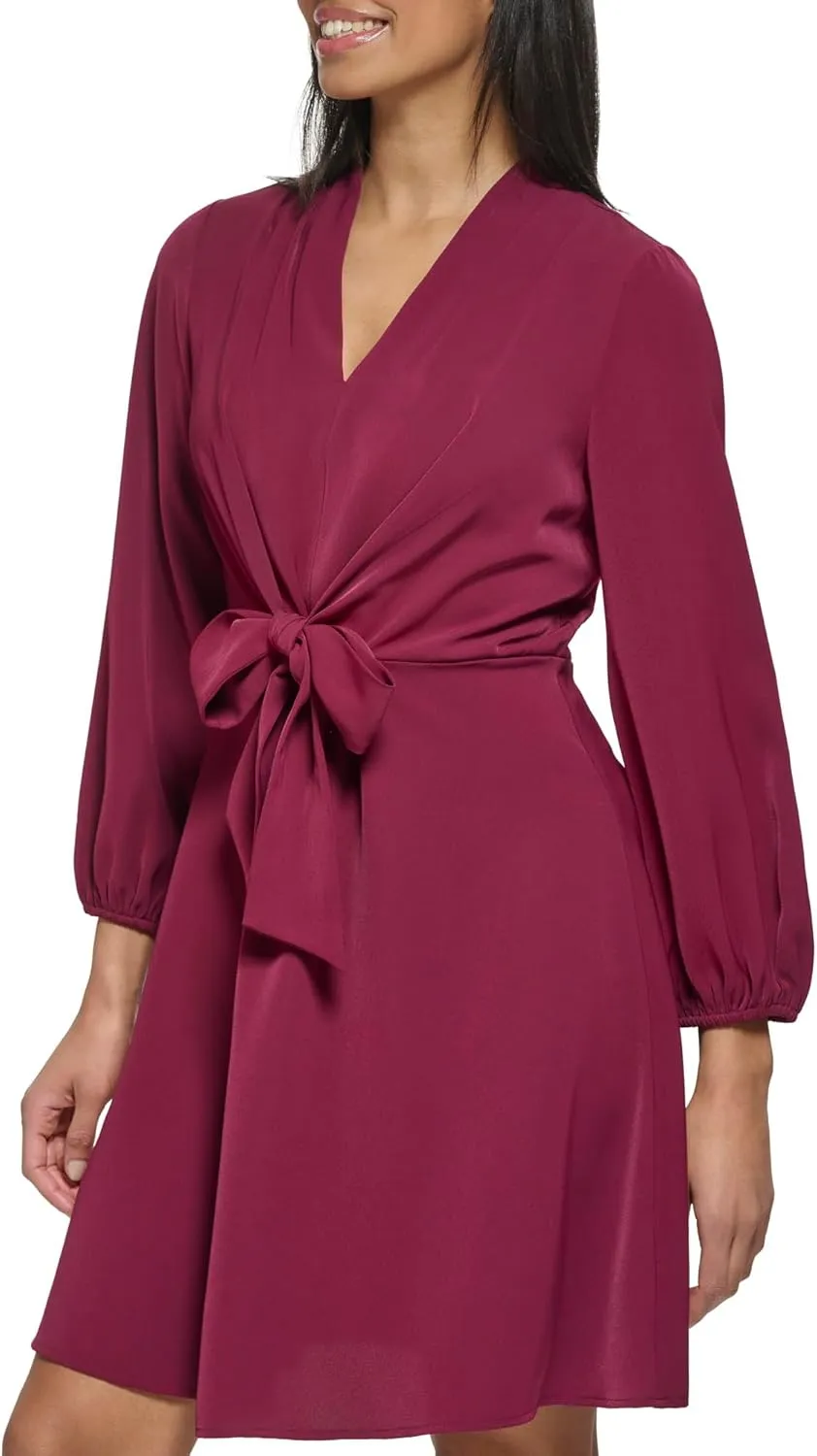 DKNY womens Long Sleeve Wear to Work Front Tie Waist Dress