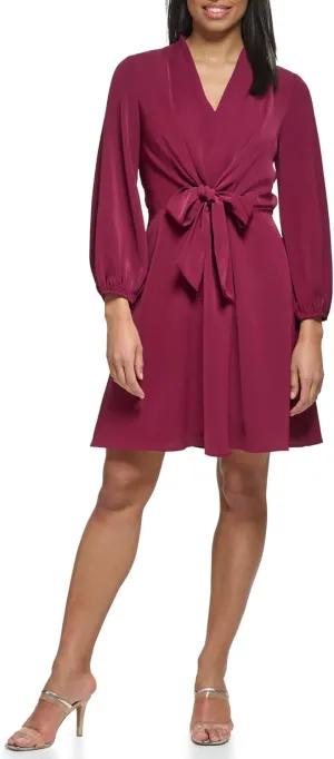 DKNY womens Long Sleeve Wear to Work Front Tie Waist Dress