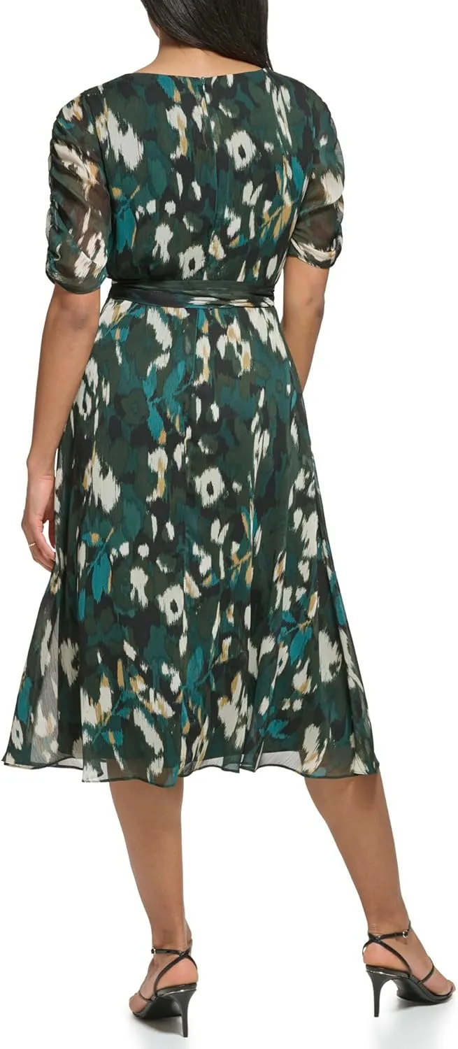 DKNY womens Short Sleeve Faux Wrap Midi Dress