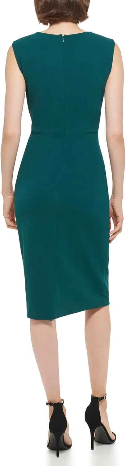 DKNY womens Sleeveless Asymmetric Neck Scuba Crepe Dress