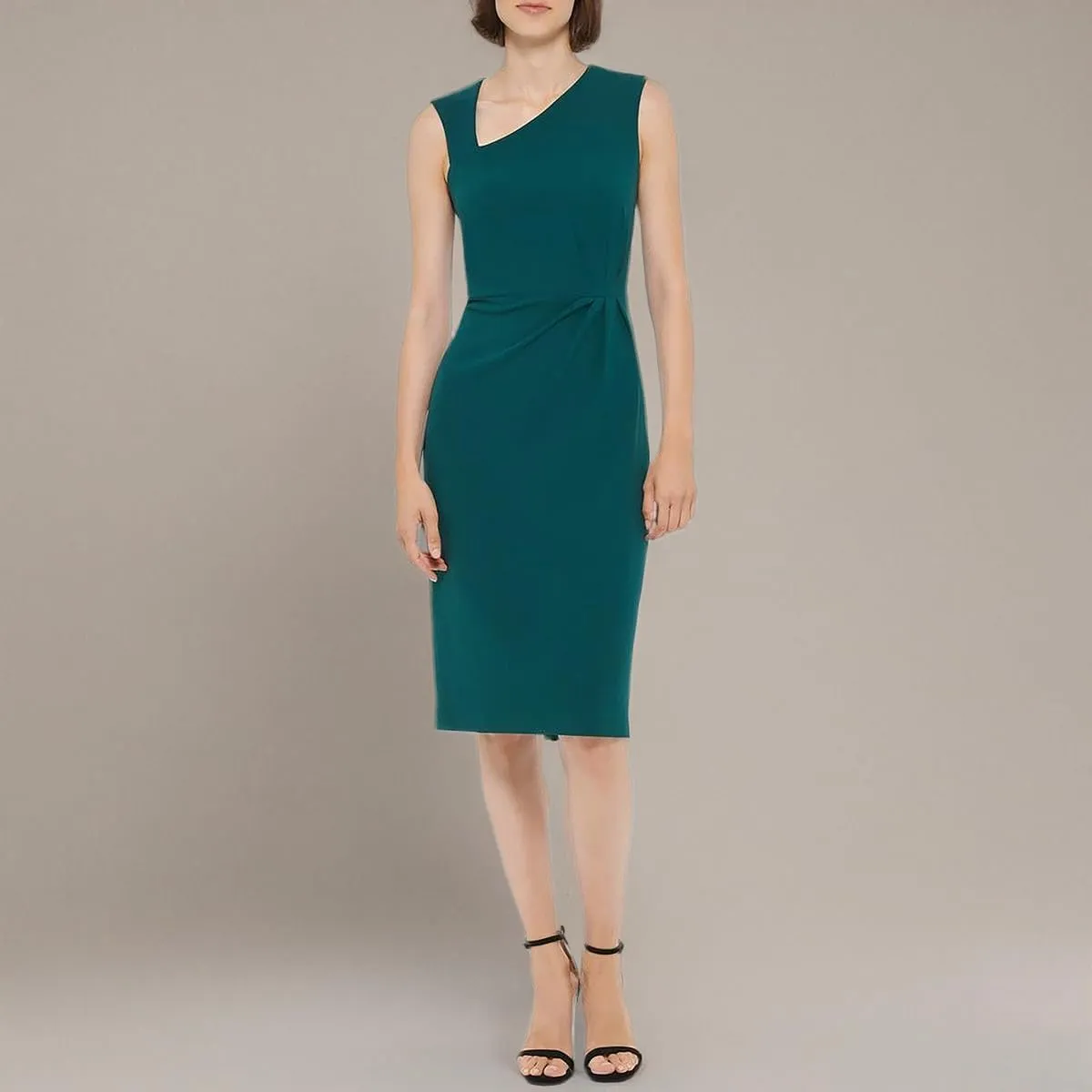 DKNY womens Sleeveless Asymmetric Neck Scuba Crepe Dress