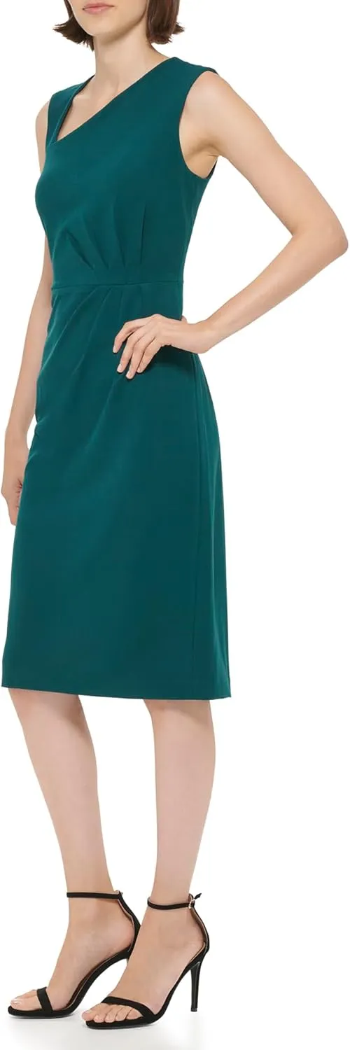 DKNY womens Sleeveless Asymmetric Neck Scuba Crepe Dress