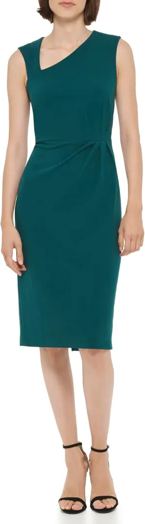 DKNY womens Sleeveless Asymmetric Neck Scuba Crepe Dress