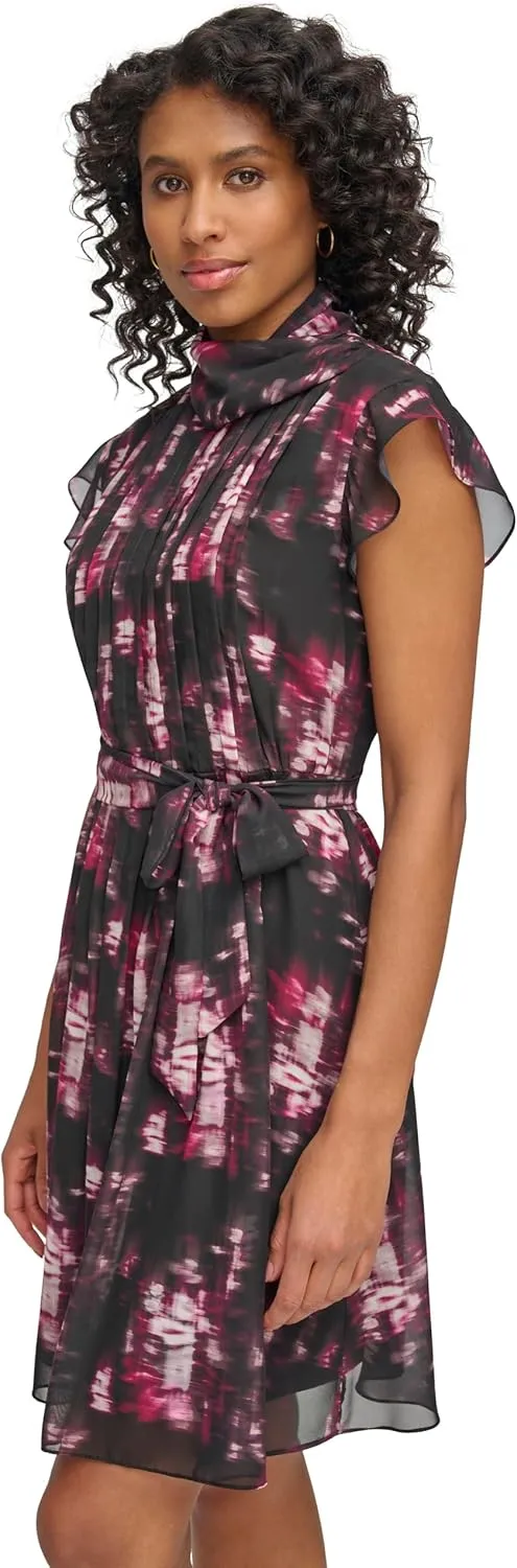 DKNY Women's Sleeveless Tie Neck Pleated Dress