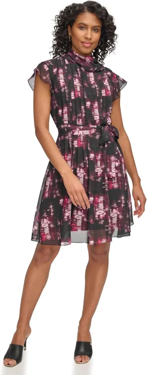 DKNY Women's Sleeveless Tie Neck Pleated Dress