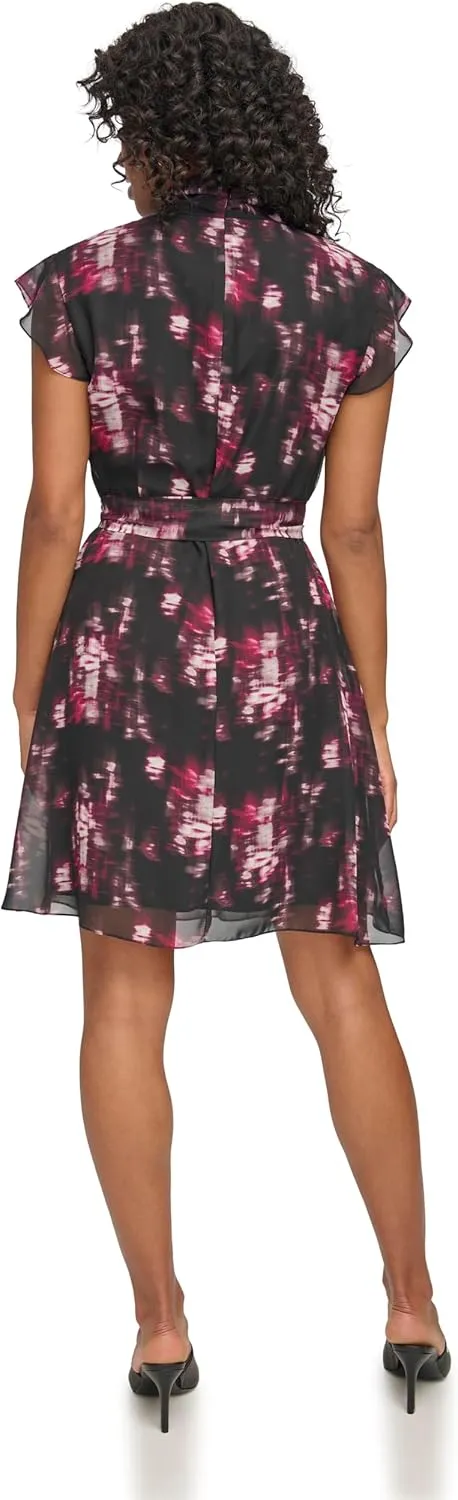 DKNY Women's Sleeveless Tie Neck Pleated Dress