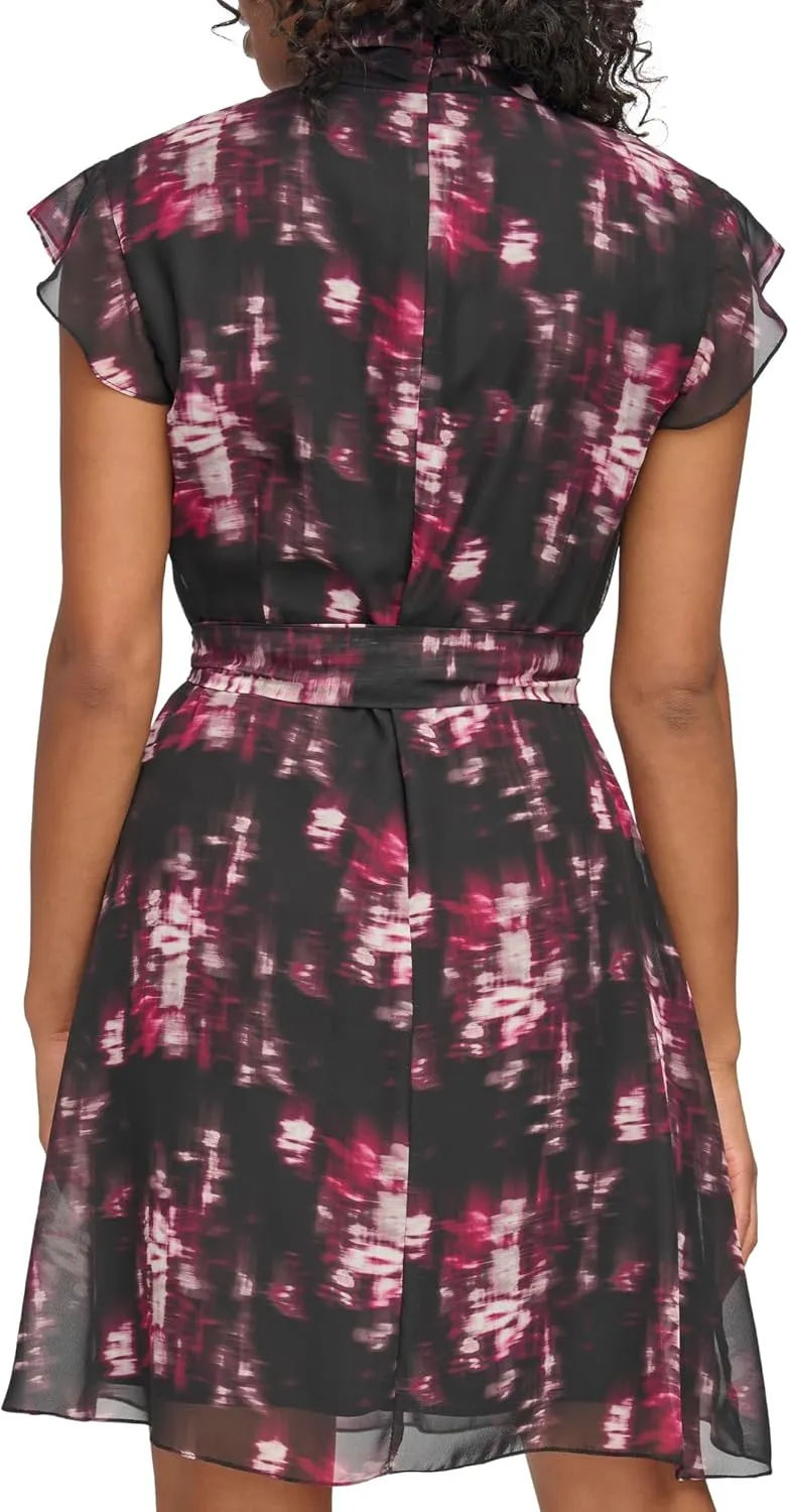 DKNY Women's Sleeveless Tie Neck Pleated Dress