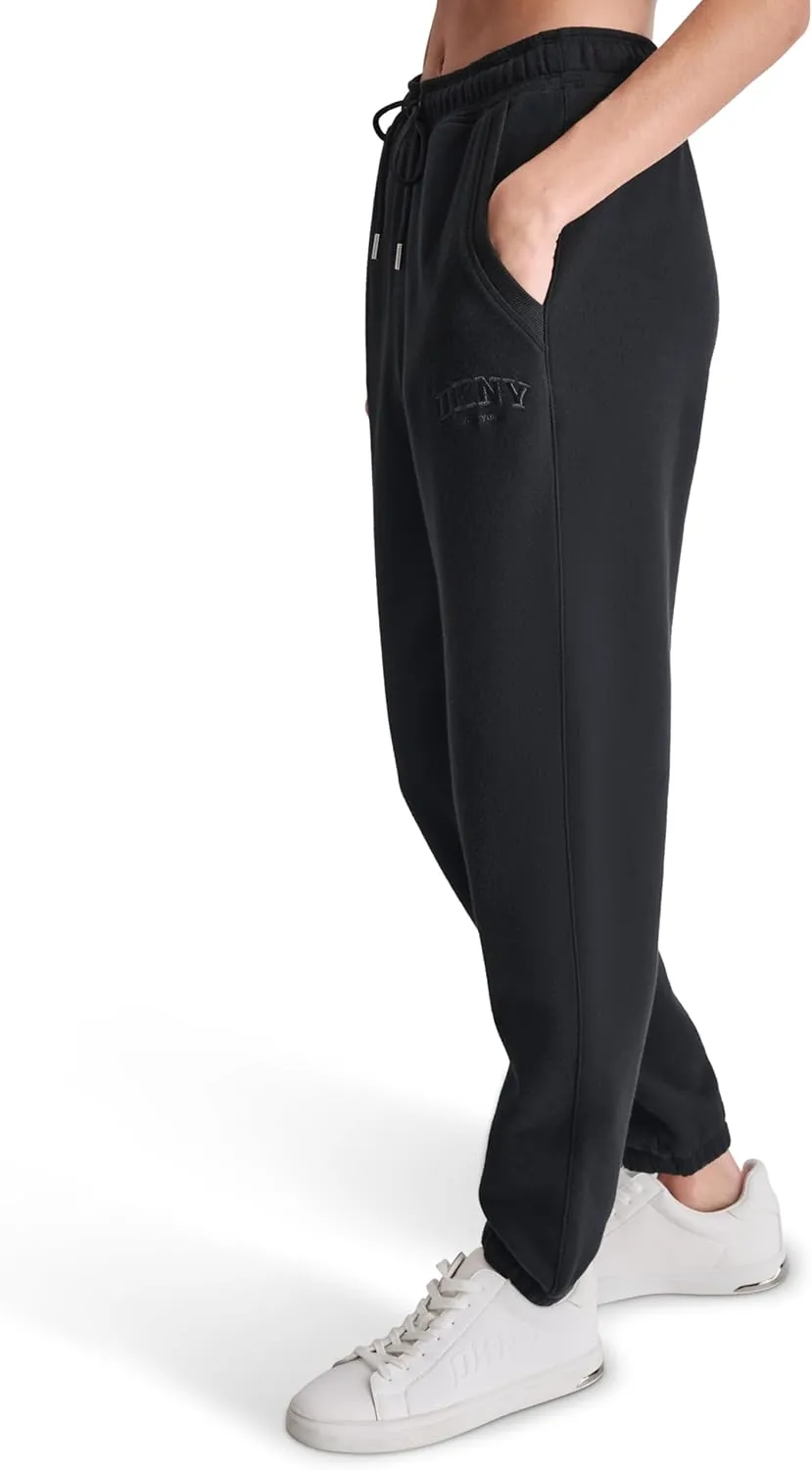 DKNY womens Varsity Embroidered Logo Jogger Fleece Sweatpant