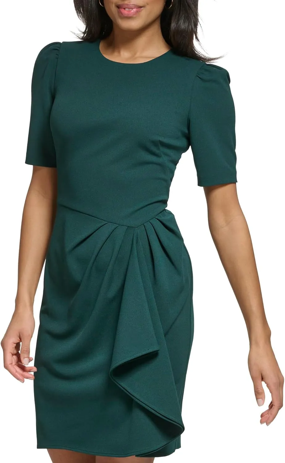 DKNY womens Wear to Work Drape Front Jewel Neck Dress