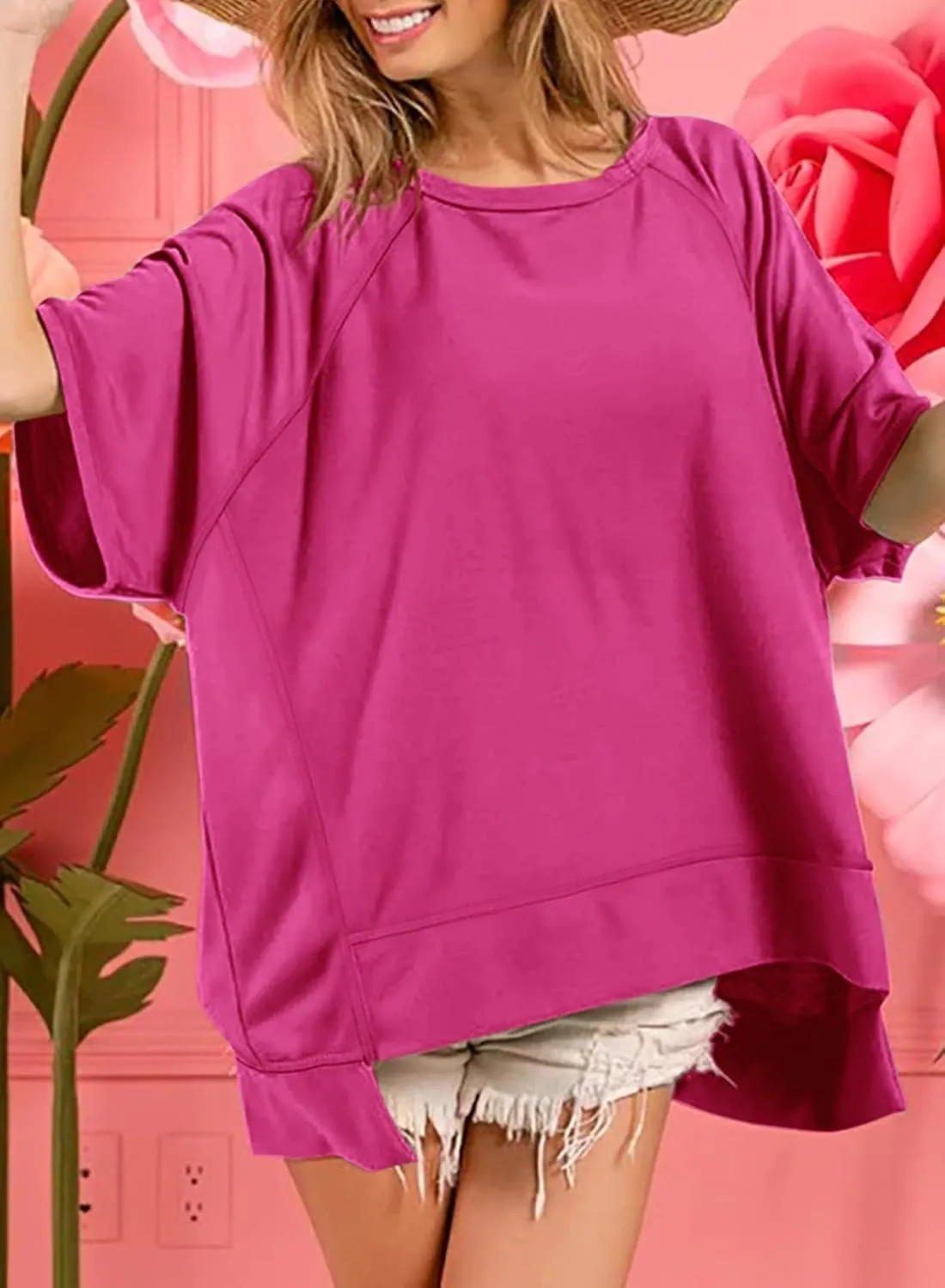 Dokotoo Oversized T Shirts for Women Crewneck Short Sleeve Casual Summer Tops Lightweight Loose High Low Blouse