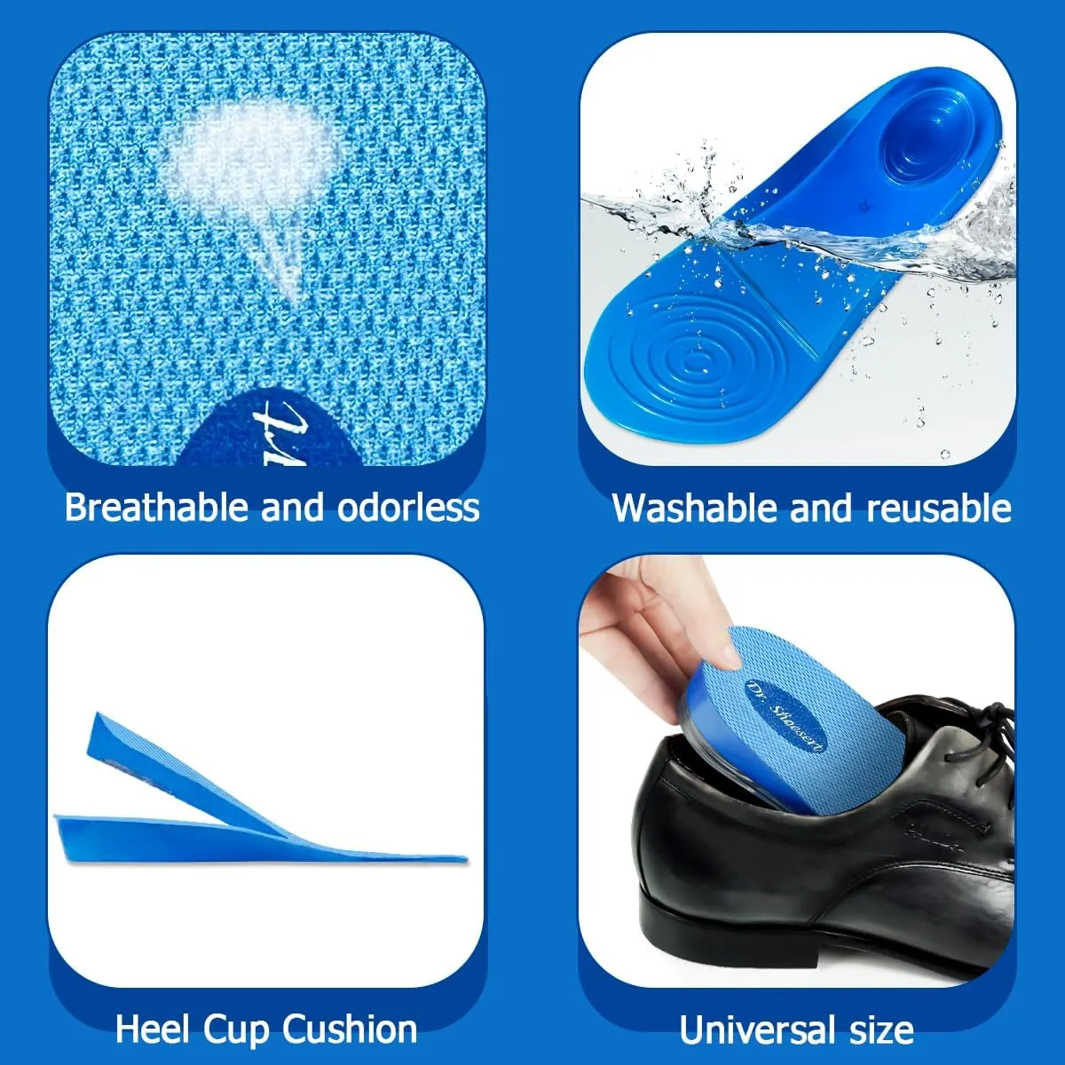 Dr. Shoesert 3-Layer Adjustable Height Increase Insoles, 3/4 Length Shock Absorption Cushion Heel Lift Inserts