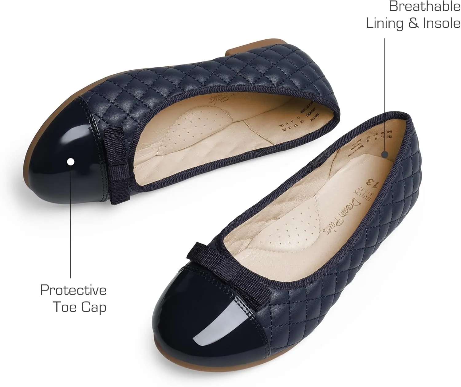 DREAM PAIRS Girls Dress Shoes Flower Girl Slip-on Bow Ballet Flats for Wedding, Party, School (Little Kid/Big Kid)