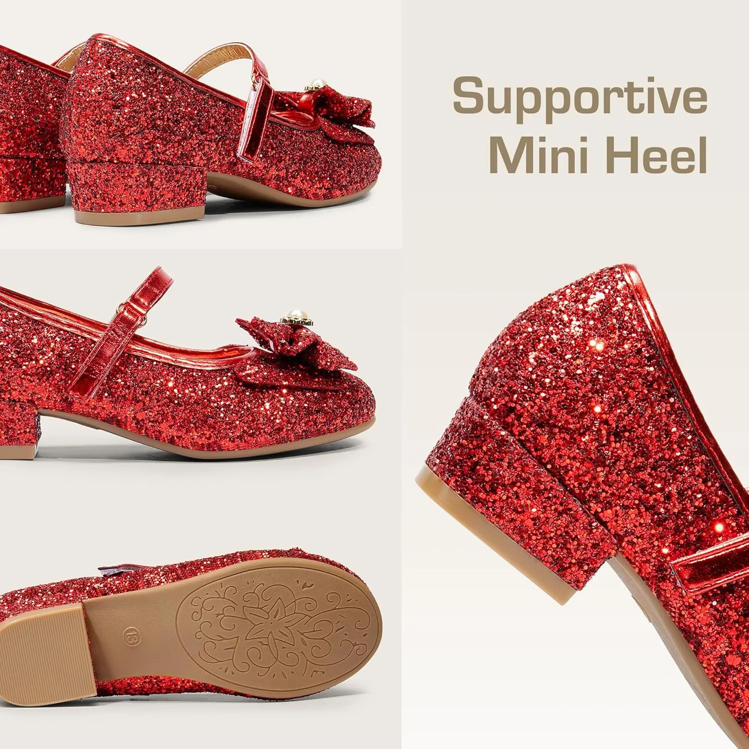 DREAM PAIRS Girls Dress Shoes Princess Shoes for Toddler Little Girl Mary Jane Low Heels Glitter Flower Party Wedding Footwear
