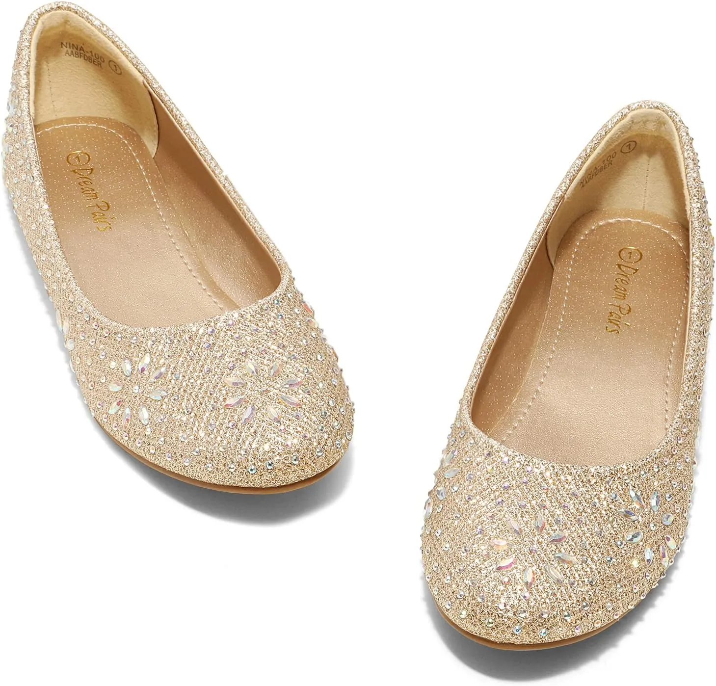 DREAM PAIRS Girls Dress Shoes Slip-on Rhinestone Glitter Ballet Flats for Wedding, Party, Birthday, Prom, Little Kid/Big Kid