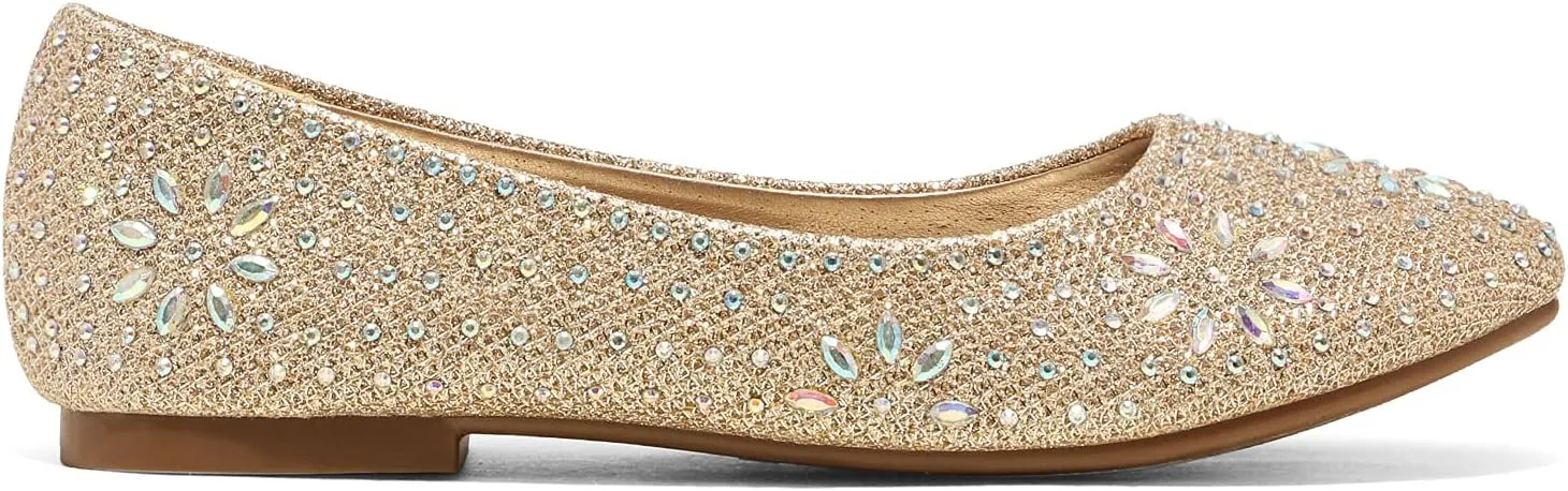 DREAM PAIRS Girls Dress Shoes Slip-on Rhinestone Glitter Ballet Flats for Wedding, Party, Birthday, Prom, Little Kid/Big Kid