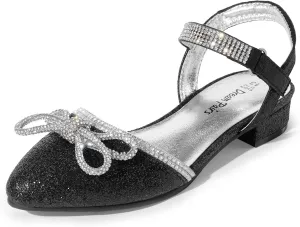 DREAM PAIRS Girls Sandals Closed Toe Dress Low Heels Pointed Toe Pump Flower Shoes for Little Big Kids Wedding Princess Party