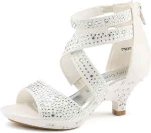 DREAM PAIRS Girls Sandals Low Heel Dress Pump Sandals