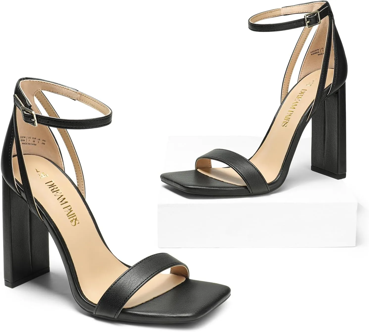 DREAM PAIRS High Heels Chunky Block Square Toe Heels for Women Dressy Open Toe Heel Sandals