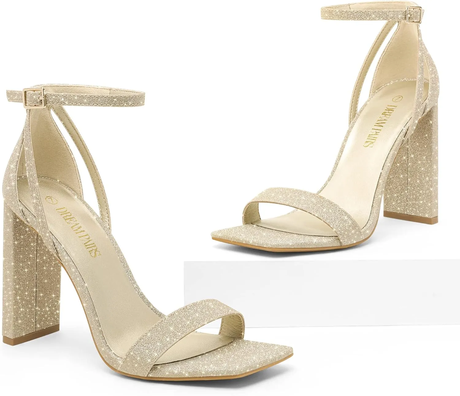 DREAM PAIRS High Heels Chunky Block Square Toe Heels for Women Dressy Open Toe Heel Sandals