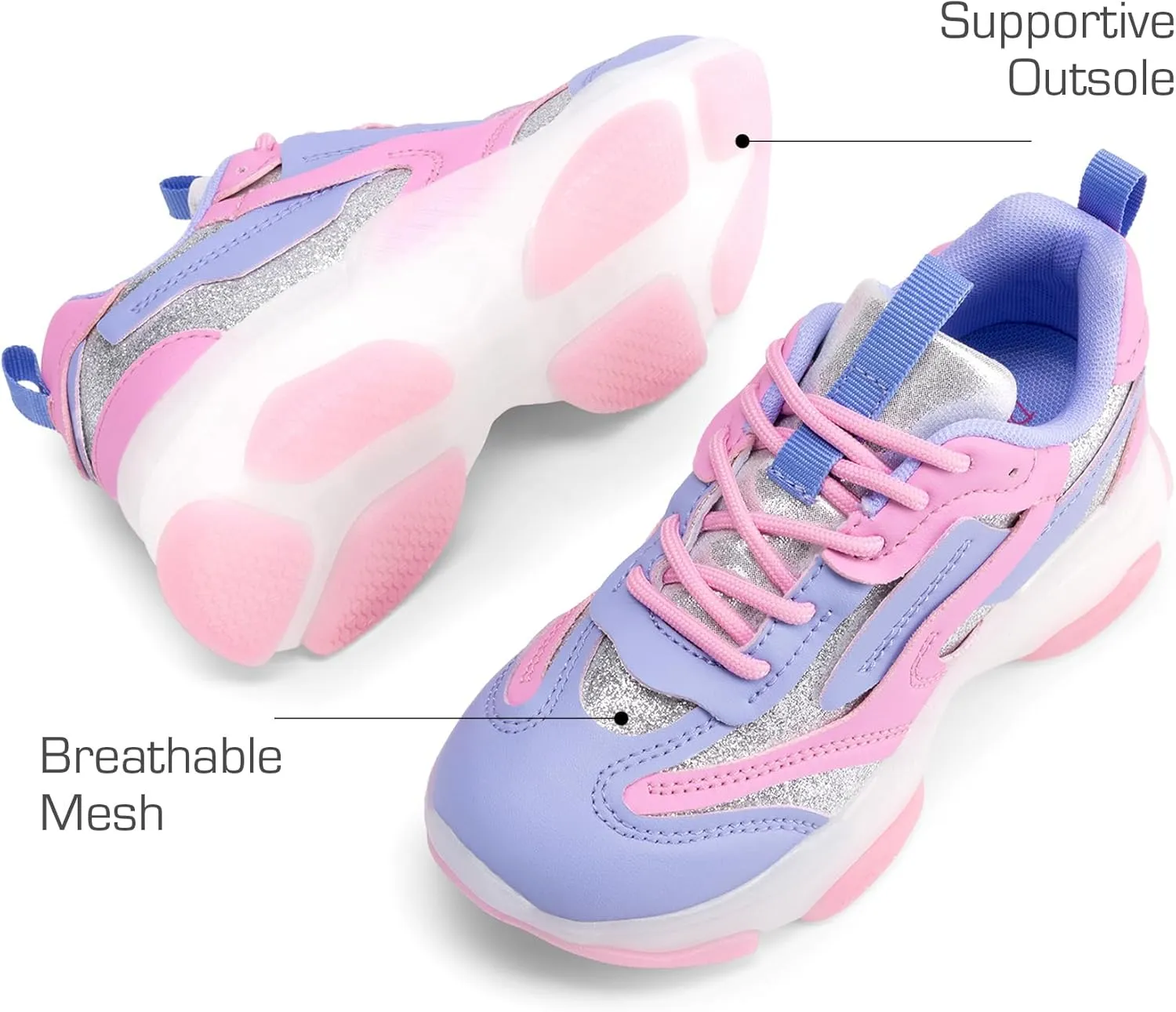 DREAM PAIRS Kids Girls Sneakers Jelly Sole Lace up Shoes Lightweight Walking Shoes for Girls Boys