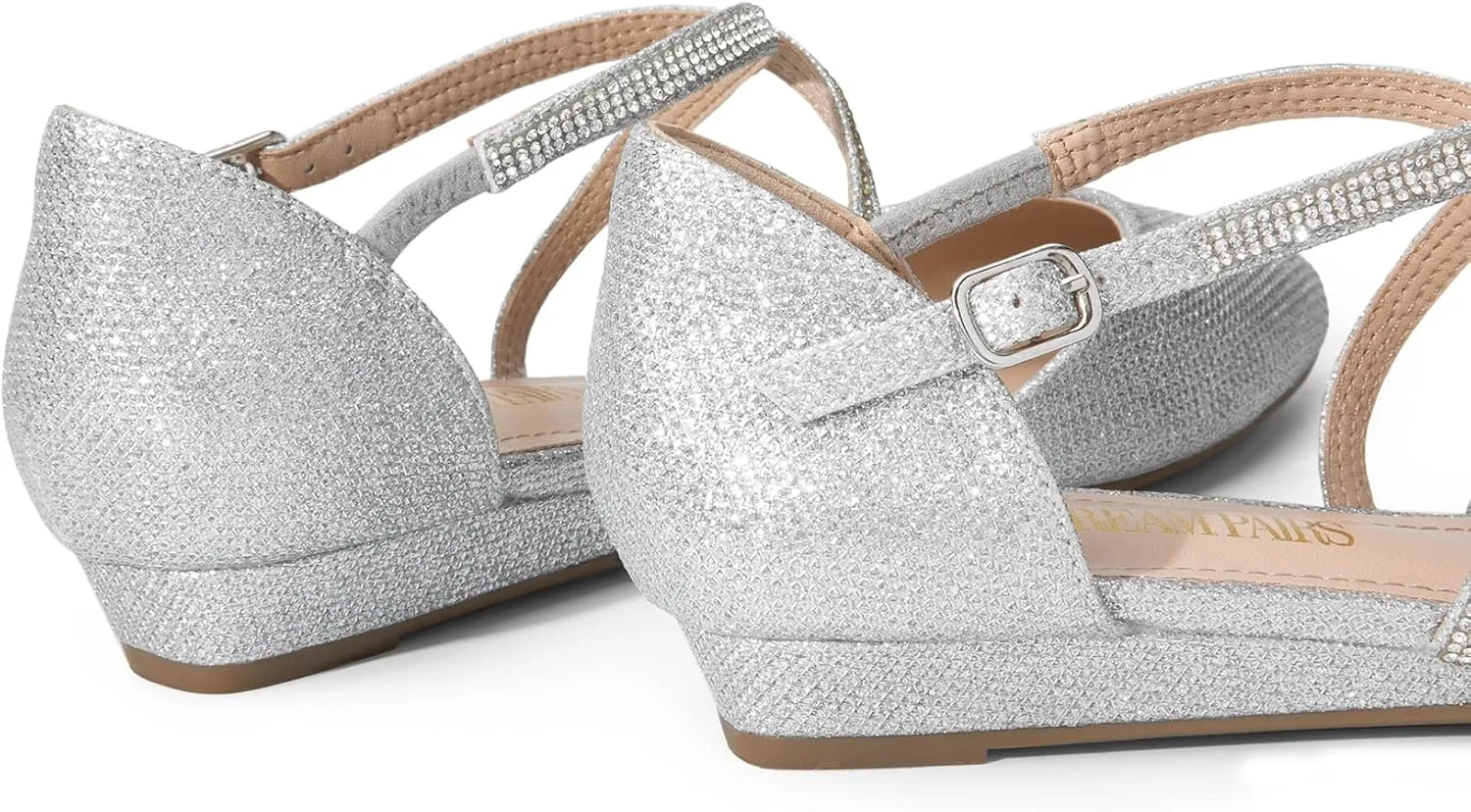 DREAM PAIRS Pointed Toe Low Wedge Heeled Ankle Strap Flats Shoes for Women Dressy Comfortable, Casual Slip-on Dress Shoes for Business Office and Work