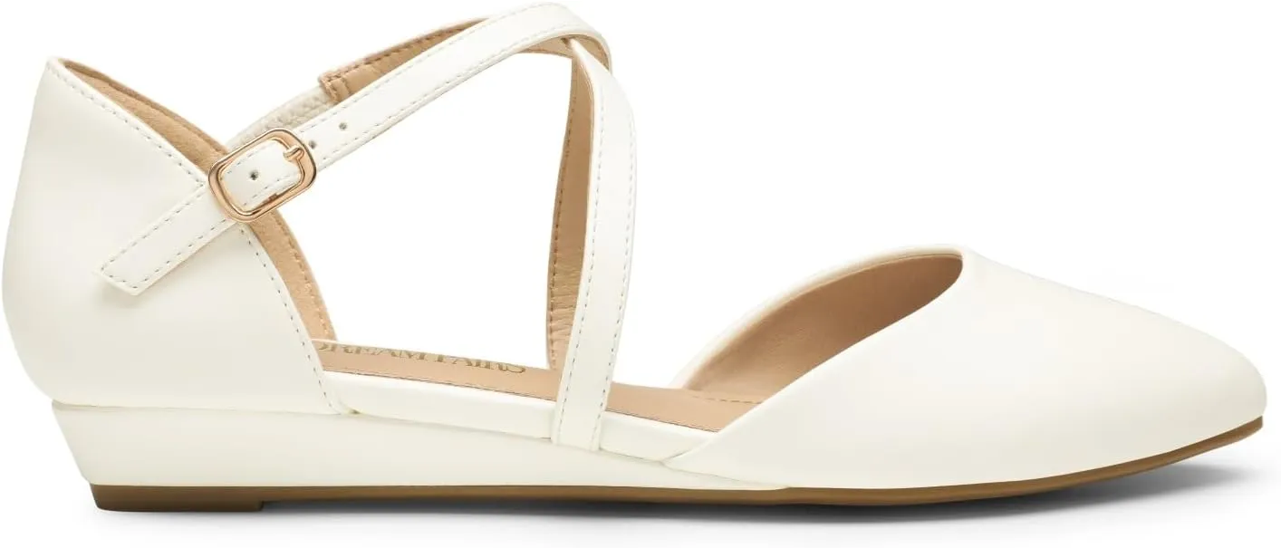 DREAM PAIRS Pointed Toe Low Wedge Heeled Ankle Strap Flats Shoes for Women Dressy Comfortable, Casual Slip-on Dress Shoes for Business Office and Work